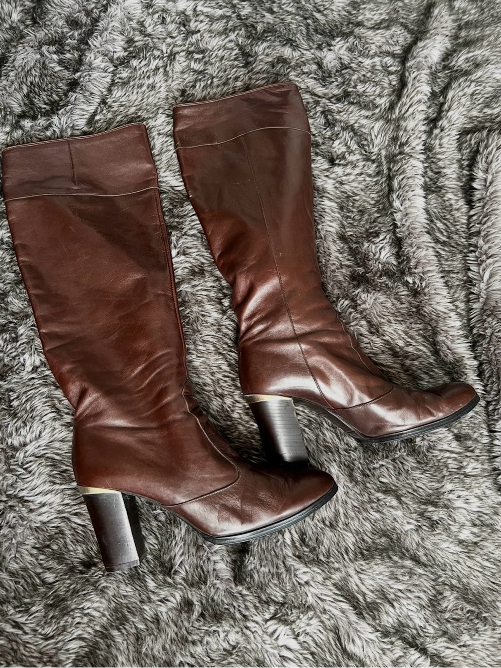 Palmroth Original Brown Knee High Boots | 3" Heel | Gold Heel Detail | Vintage